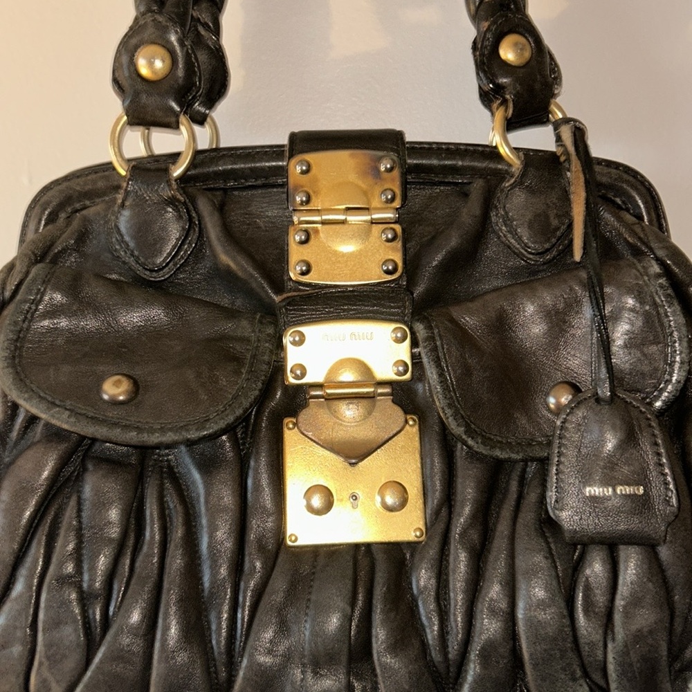Miu Miu Black Shoulder Bag with Gold Accents